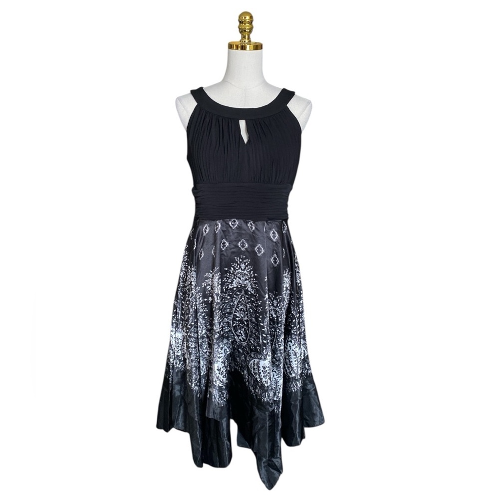 Melrose Social Y2K Black Handkerchief Hem Flowy Fairy Satin Halter Artsy Size 14
